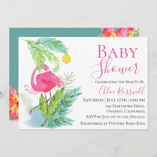 Flamingo Floral Baby Shower Invitation (Front/Back)