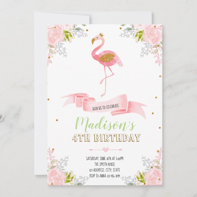Flamingo floral invitation (Front)