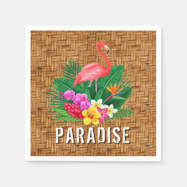 Flamingo Flowers on Wicker Pattern Napkin (Front)