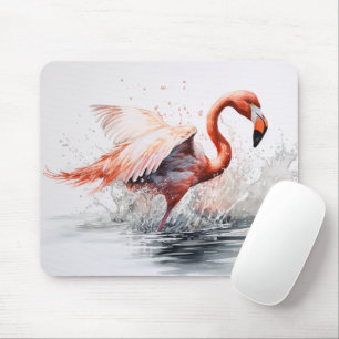 Flamingo Flying Out of Water Mouse Pad