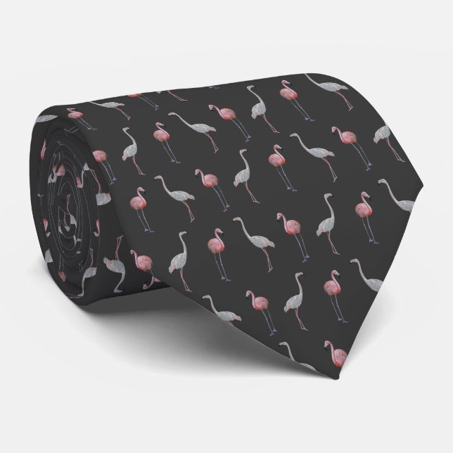 Flamingo Frenzy Tie Double Sided Print (Dark Gray) (Rolled)