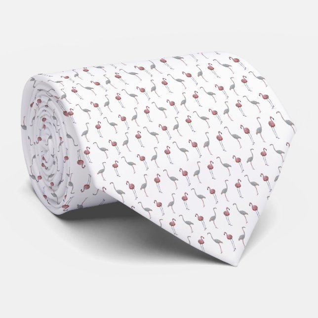 Flamingo Frenzy Tie (White) (Rolled)