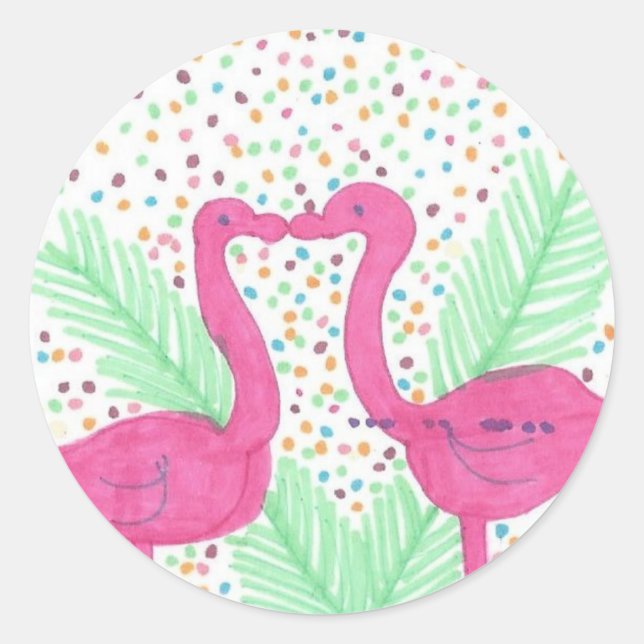 Flamingo Fun Tropical Pattern Classic Round Sticker (Front)
