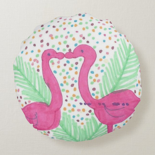 Flamingo Fun Tropical Pattern Round Cushion (Back)