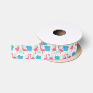 Flamingo Fun Tropical Pattern Satin Ribbon