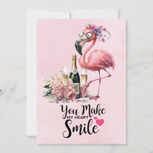 Flamingo Funny Face with Champagne for party  Thank You Card