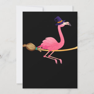 Flamingo   Funny Flamingo Witch Halloween Holiday Card