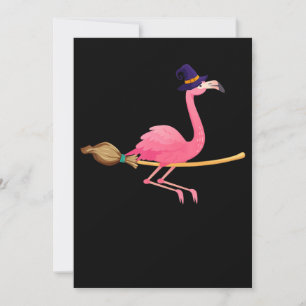 Flamingo   Funny Flamingo Witch Halloween Invitation