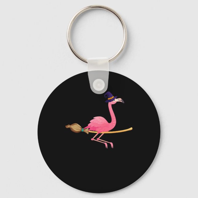 Flamingo | Funny Flamingo Witch Halloween Key Ring (Front)