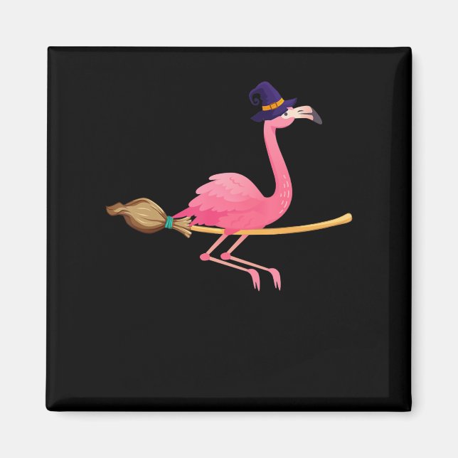 Flamingo | Funny Flamingo Witch Halloween Magnet (Front)