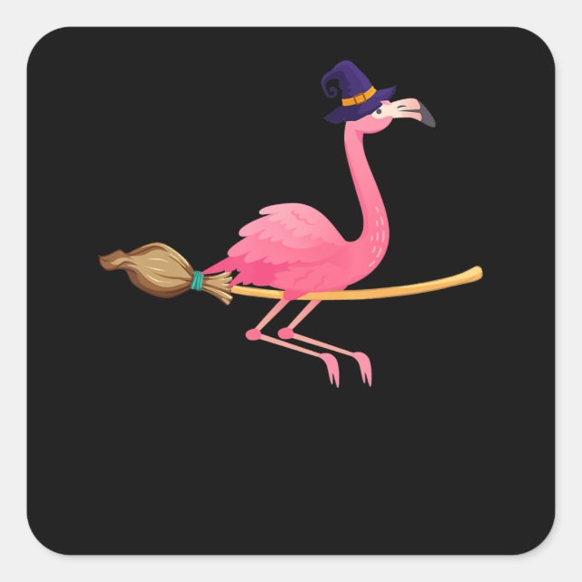Flamingo | Funny Flamingo Witch Halloween Square Sticker (Front)