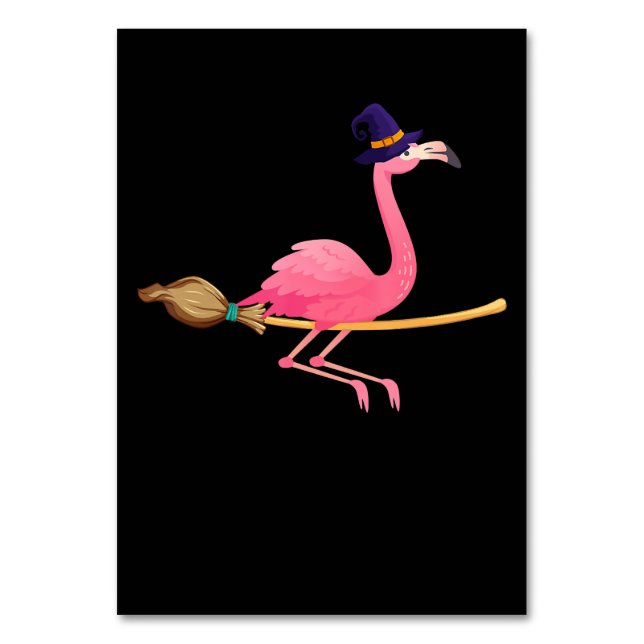 Flamingo | Funny Flamingo Witch Halloween Table Number (Front)