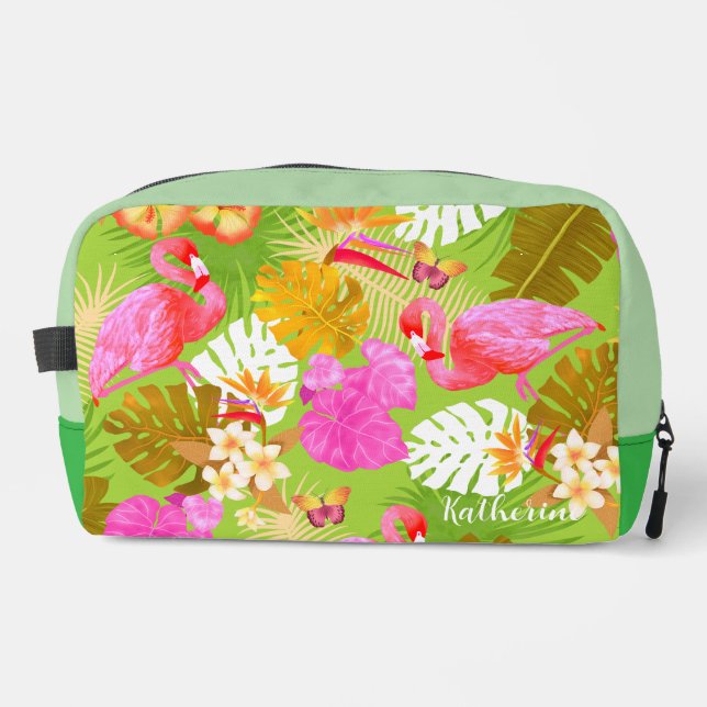Flamingo Garden Bright Green Dopp Kit (Front)