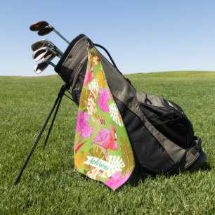 Flamingo Garden Bright Green Golf Towel