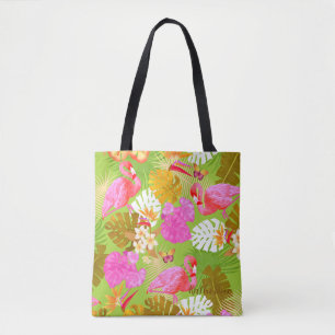 Flamingo Garden Bright Green Tote Bag