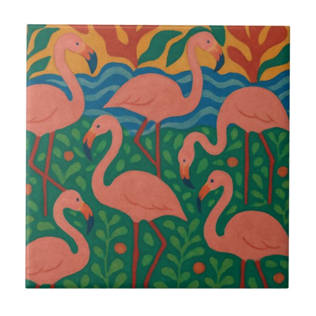 Flamingo Garden Ceramic Tile (Front)
