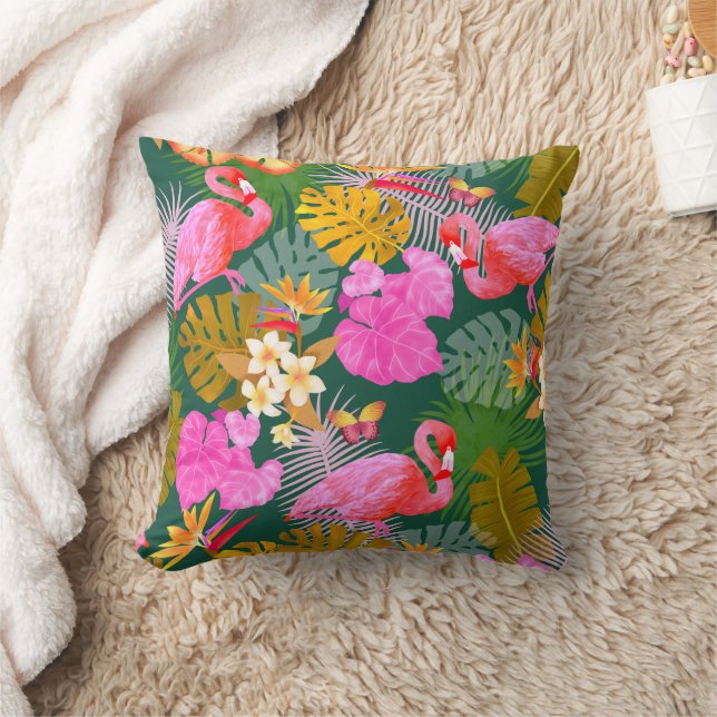 Flamingo Garden Dark Green Cushion (Blanket)