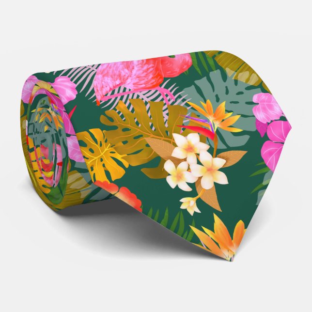 Flamingo Garden Dark Green Tie (Rolled)