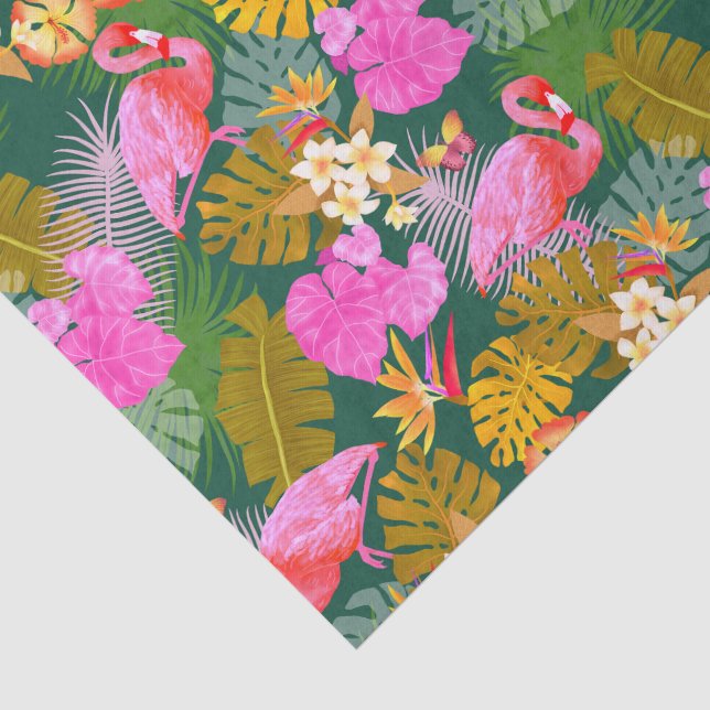 Flamingo Garden Dark Green Tissue Paper (Detail)