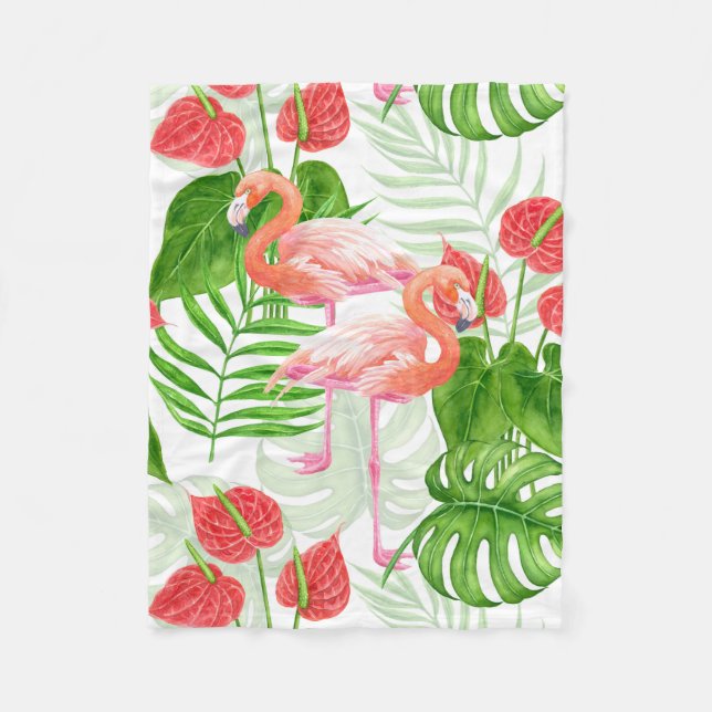 Flamingo garden fleece blanket (Front)