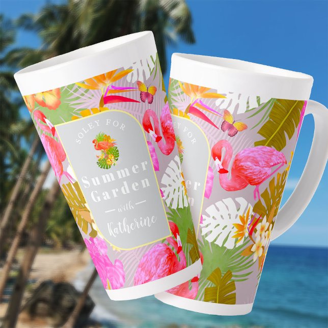 Flamingo Garden Grey Latte Mug (Flamingo Garden Grey Latte Mug.)