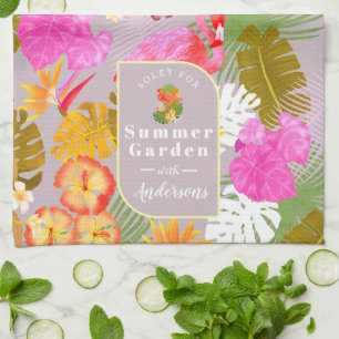 Flamingo Garden Grey Tea Towel