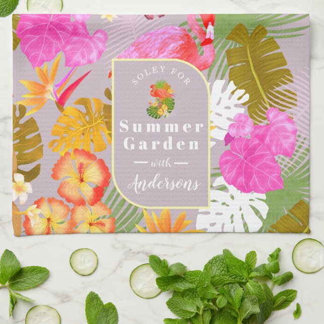 Flamingo Garden Grey Tea Towel (Folded)