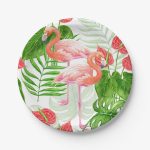 Flamingo garden paper plate