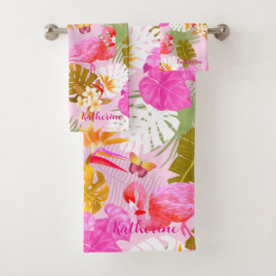 Flamingo Garden Pink Bath Towel Set