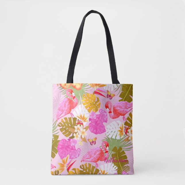 Flamingo Garden Pink Tote Bag (Front)