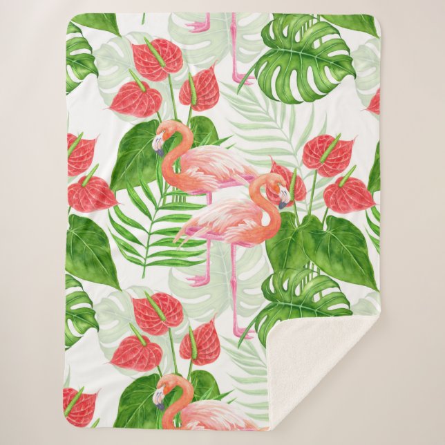 Flamingo garden sherpa blanket (Front)