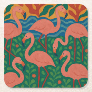 Flamingo Garden Square Paper Coaster