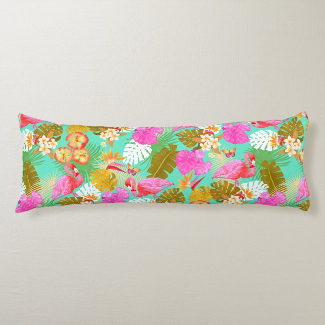 Flamingo Garden Teal Body Cushion (Front)