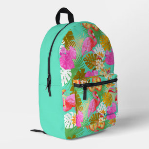 Flamingo Garden Teal Printed Backpack