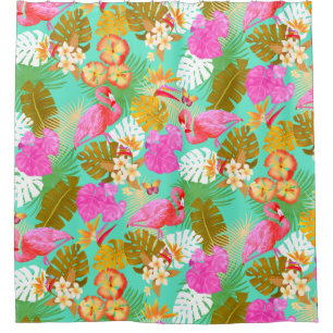 Flamingo Garden Teal Shower Curtain