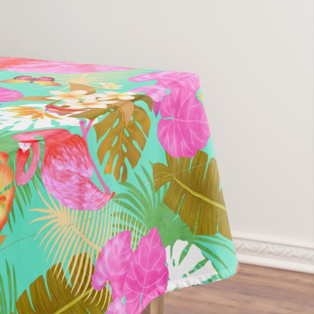 Flamingo Garden Teal Tablecloth (In Situ)