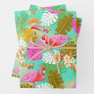 Flamingo Garden Teal Wrapping Paper Sheet