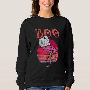 Flamingo Ghost Boo Pink Sunset Retro Halloween Bir Sweatshirt