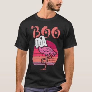Flamingo Ghost Boo Pink Sunset Retro Halloween Bir T-Shirt