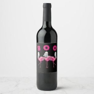 Flamingo Ghost Flamingo Boo Halloween Costume Wine Label