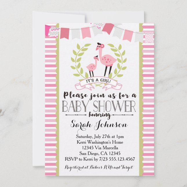 Flamingo Girl Baby Shower Invitation (Front)