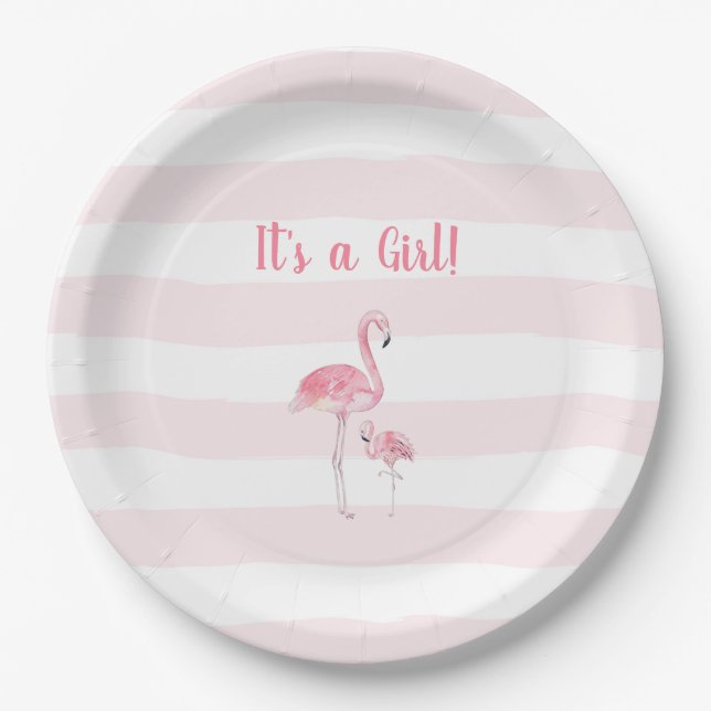 Flamingo Girl baby shower Paper Plate (Front)