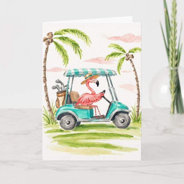 Flamingo Golf Watercolor Greeting Card (Front)