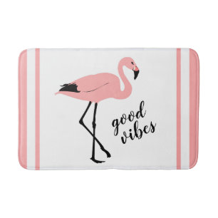 Flamingo Good Vibes Pink Black Cute Bath Mat