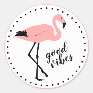 Flamingo Good Vibes Pink Black Cute Stickers