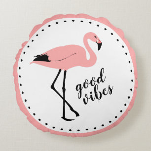 Flamingo Good Vibes Pink Black Cute Throw Pillow