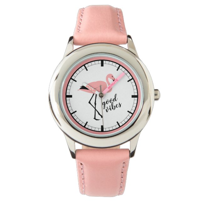 Flamingo Good Vibes Pink Black Cute Watch (Front)