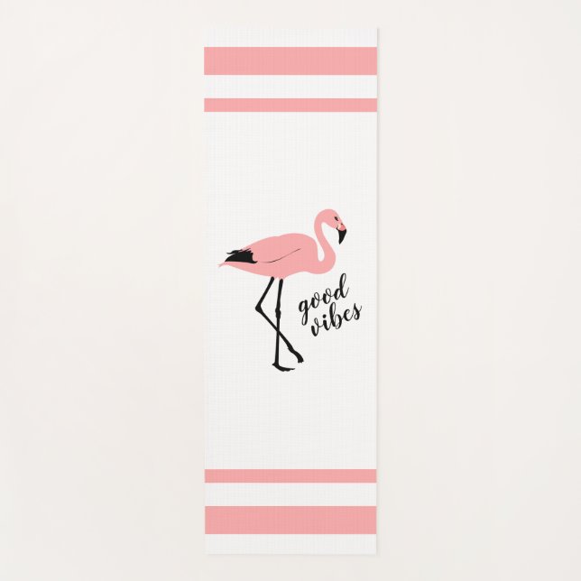 Flamingo Good Vibes Pink Black White Cute Yoga Mat (Front)