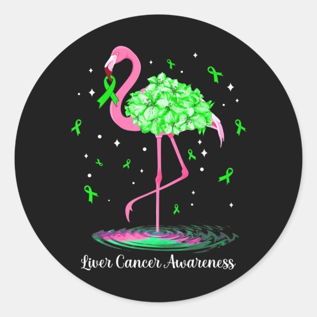 Flamingo Green Ribbon For Liver Cancer Awareness Classic Round Sticker (Front)