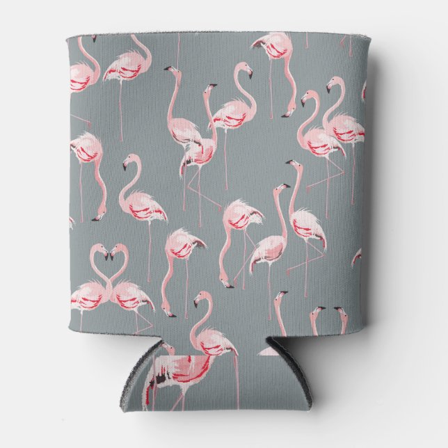 Flamingo Grey: Vintage Seamless Pattern. Can Cooler (Front)
